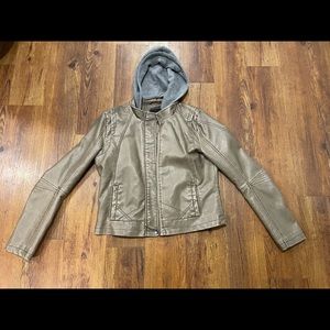 JACK. faux leather jacket with removable hood.  Size L
